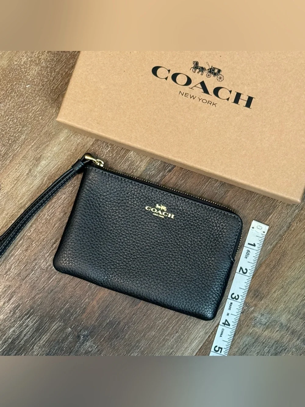Coach Pebbled Leather Corner Zip Wristlet